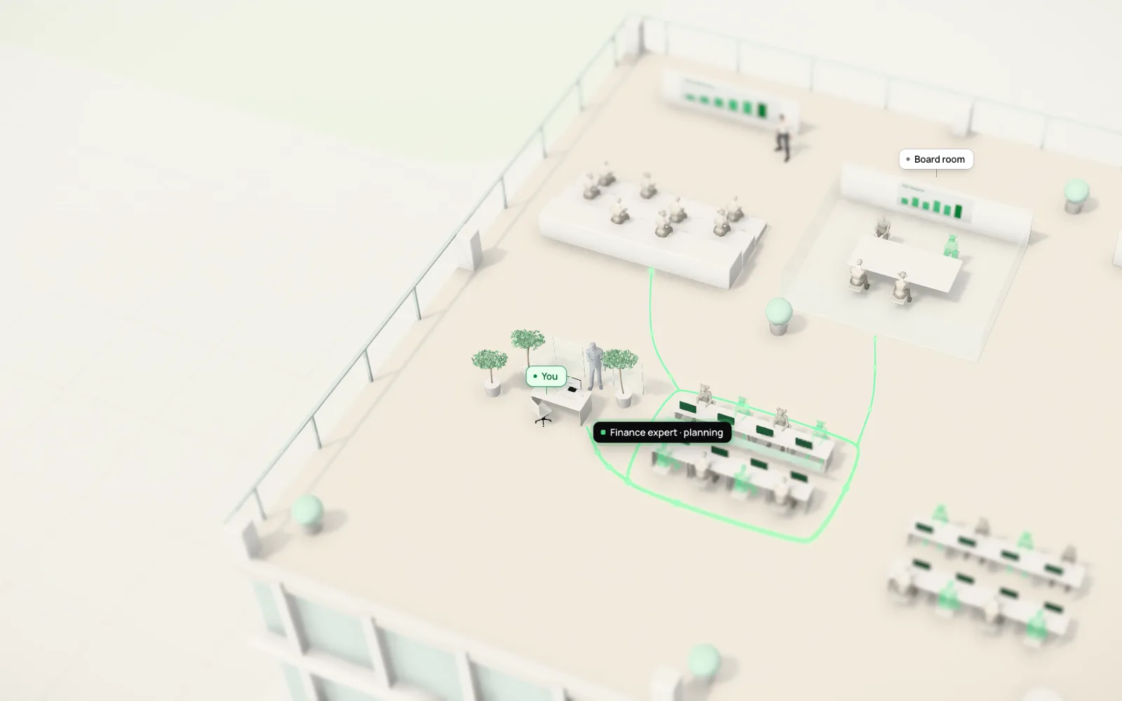 An office floor where people and Aleria experts work together