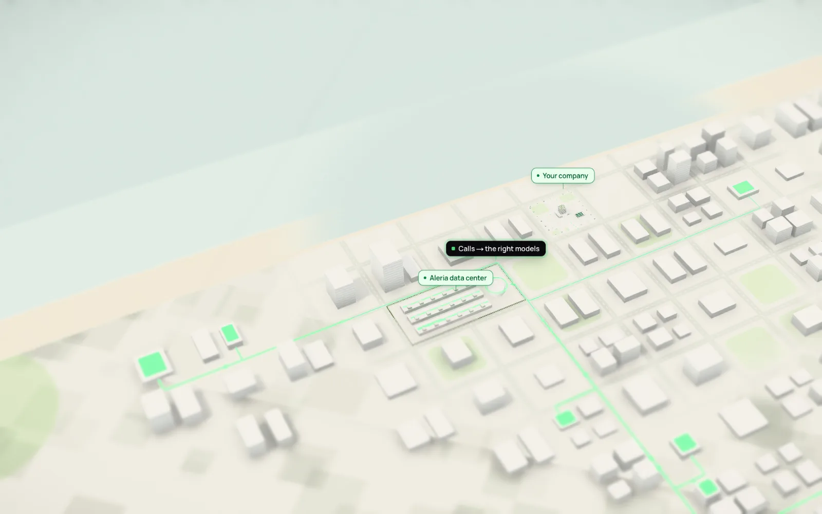 The city, with the company and an Aleria data center across it